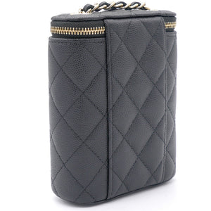 Caviar Quilted Nano Vertical Coco Beauty Vanity Case With Chain Black