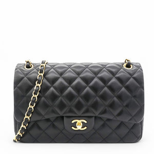 Lambskin Quilted Jumbo Double Flap Black