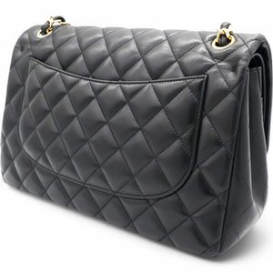 Lambskin Quilted Jumbo Double Flap Black
