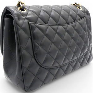 Lambskin Quilted Jumbo Double Flap Black