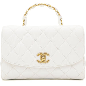Crumpled Lambskin Quilted CC Links Top Handle Flap White