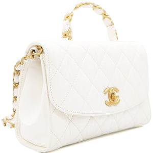Crumpled Lambskin Quilted CC Links Top Handle Flap White