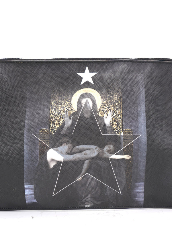 Textured Coated Canvas Madonna Print Large Flat Zip Pouch