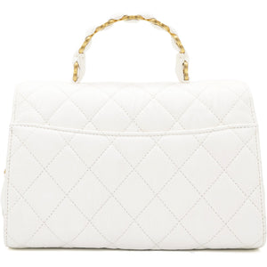 Crumpled Lambskin Quilted CC Links Top Handle Flap White