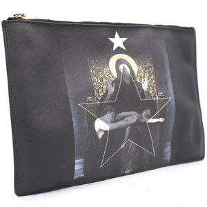 Textured Coated Canvas Madonna Print Large Flat Zip Pouch