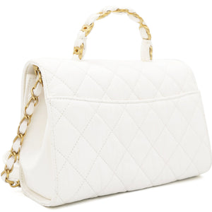 Crumpled Lambskin Quilted CC Links Top Handle Flap White