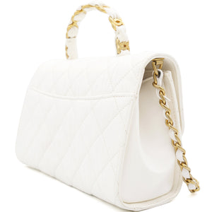 Crumpled Lambskin Quilted CC Links Top Handle Flap White