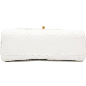 Crumpled Lambskin Quilted CC Links Top Handle Flap White