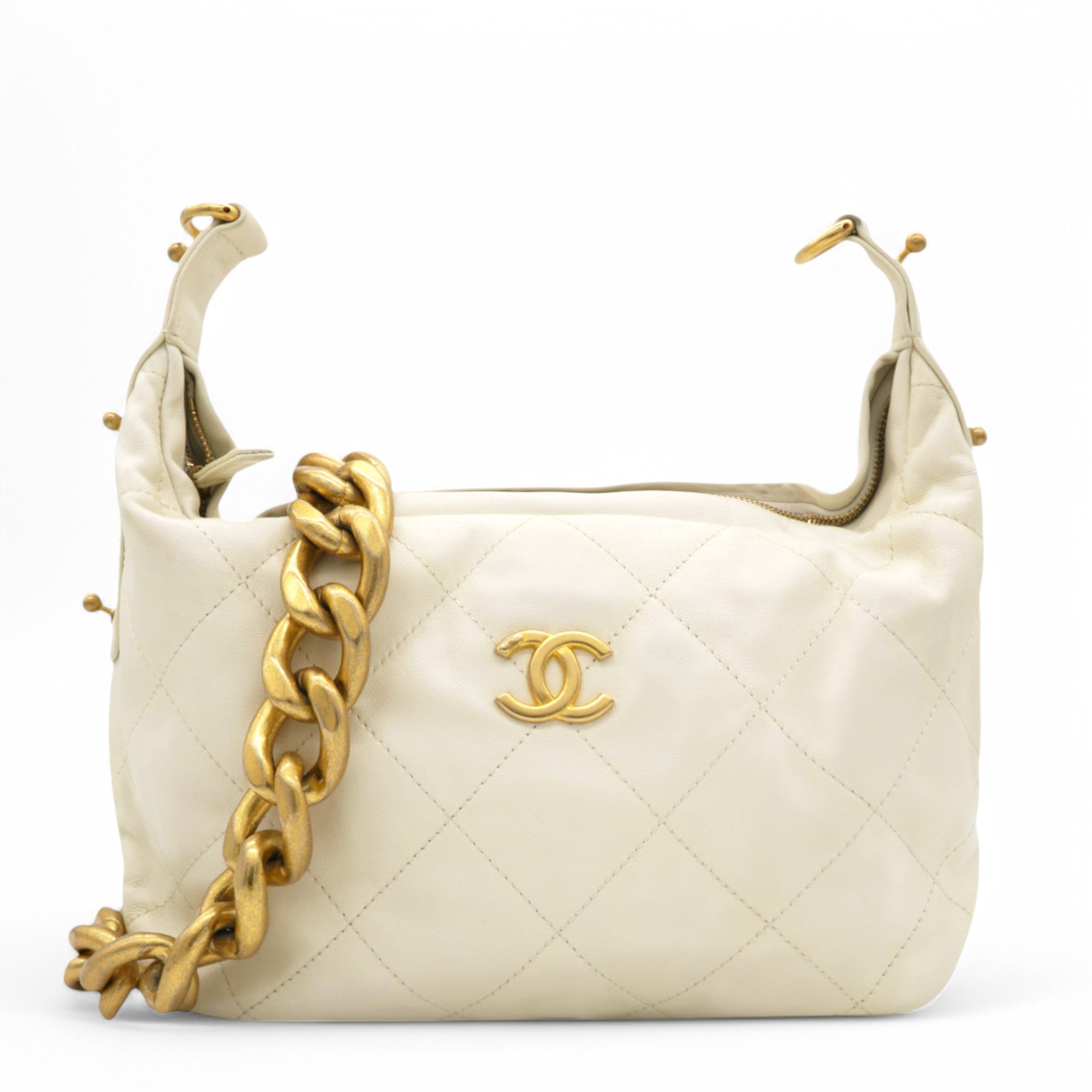 Calfskin Quilted Daily Hobo White