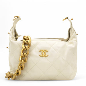 Calfskin Quilted Daily Hobo White