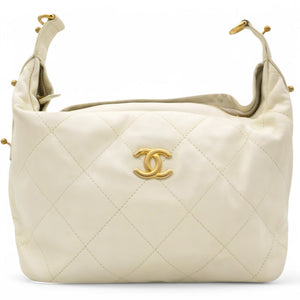 Calfskin Quilted Daily Hobo White