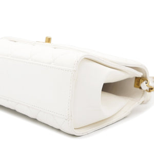 Crumpled Lambskin Quilted CC Links Top Handle Flap White