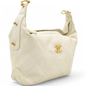 Calfskin Quilted Daily Hobo White