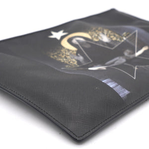 Textured Coated Canvas Madonna Print Large Flat Zip Pouch