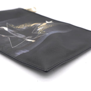 Textured Coated Canvas Madonna Print Large Flat Zip Pouch