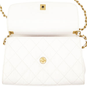 Crumpled Lambskin Quilted CC Links Top Handle Flap White