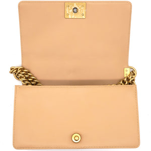 Beige Chevron Leather Medium Boy Flap Bag