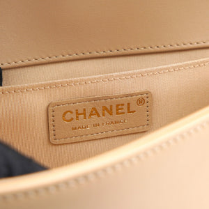 Beige Chevron Leather Medium Boy Flap Bag