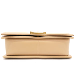 Beige Chevron Leather Medium Boy Flap Bag