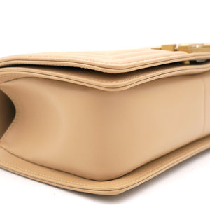 Beige Chevron Leather Medium Boy Flap Bag