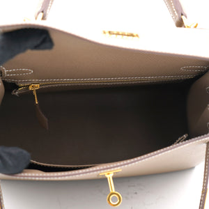 Etoupe Epsom Leather Gold Hardware Kelly 25 Bag