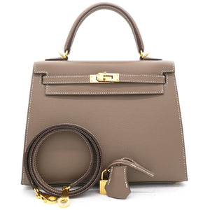 Etoupe Epsom Leather Gold Hardware Kelly 25 Bag