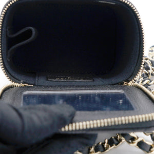 Caviar Quilted Small Vertical Coco Beauty Vanity Case With Chain Black