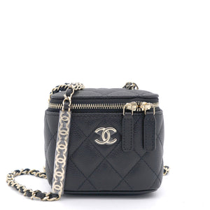 Caviar Quilted Small Vertical Coco Beauty Vanity Case With Chain Black