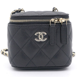 Caviar Quilted Small Vertical Coco Beauty Vanity Case With Chain Black