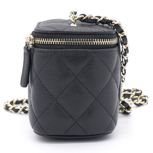 Caviar Quilted Small Vertical Coco Beauty Vanity Case With Chain Black
