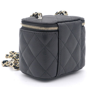 Caviar Quilted Small Vertical Coco Beauty Vanity Case With Chain Black