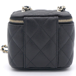 Caviar Quilted Small Vertical Coco Beauty Vanity Case With Chain Black