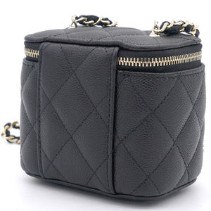 Caviar Quilted Small Vertical Coco Beauty Vanity Case With Chain Black