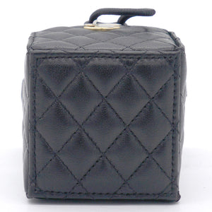 Lambskin Quilted Nano Cube Drawstring Bag Black