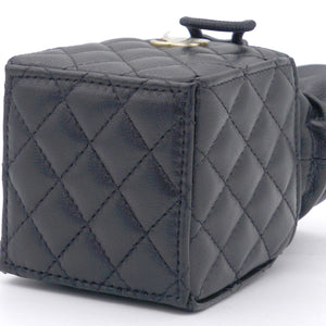 Lambskin Quilted Nano Cube Drawstring Bag Black