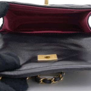 Lambskin Quilted Nano Flap Bag with button details Black
