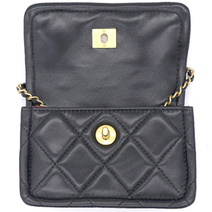 Lambskin Quilted Nano Flap Bag with button details Black