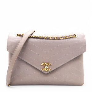 Chevron Quilted Statement Flap Purple Grey