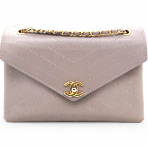 Chevron Quilted Statement Flap Purple Grey