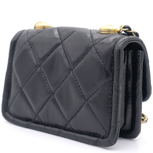 Lambskin Quilted Nano Flap Bag with button details Black