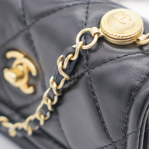 Lambskin Quilted Nano Flap Bag with button details Black