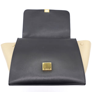 Tri-Color Leather and Suede Medium Trapeze Top Handle Bag