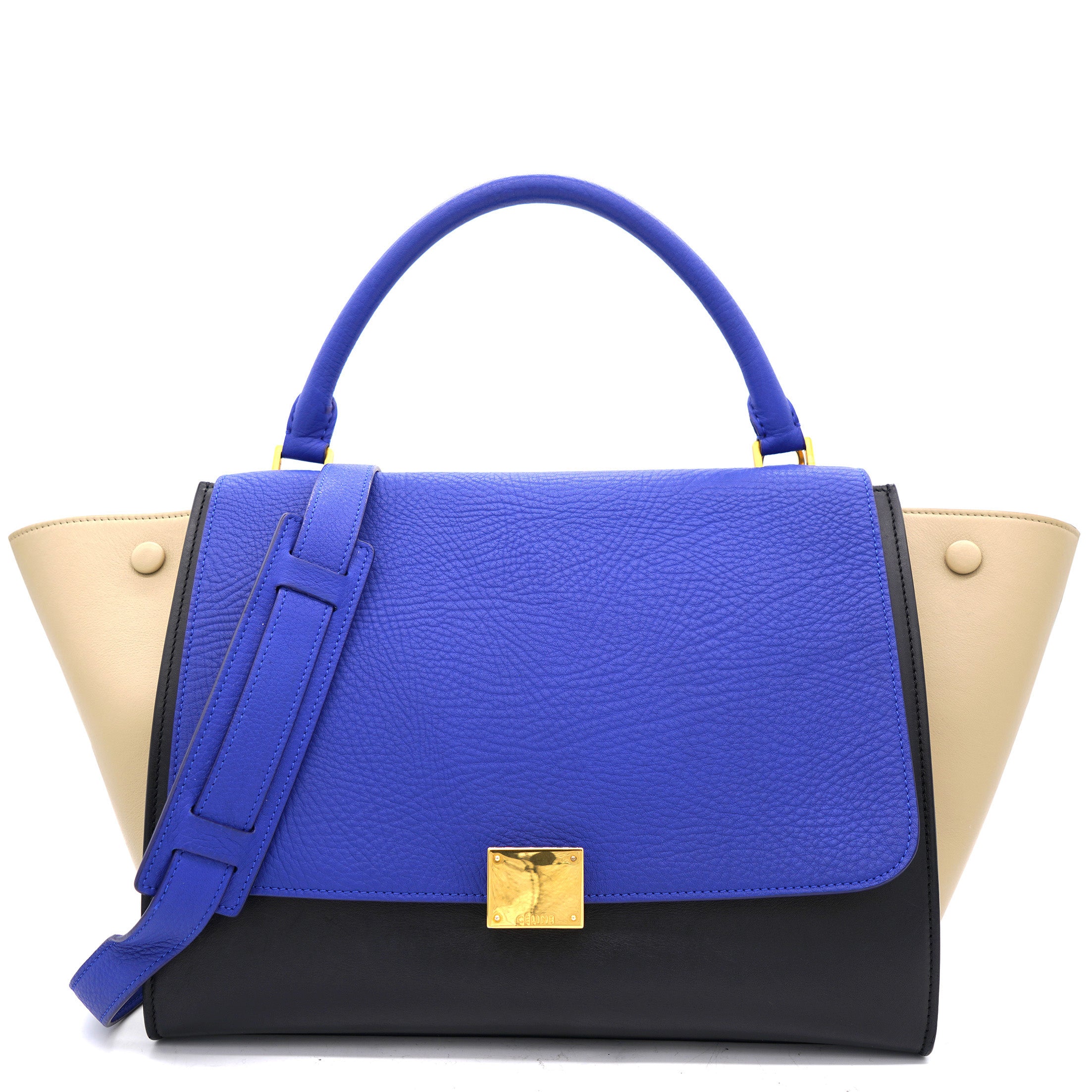 Tri-Color Leather and Suede Medium Trapeze Top Handle Bag