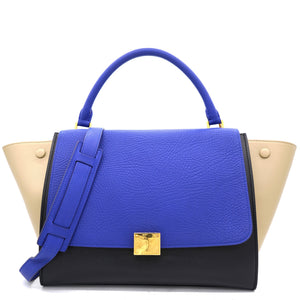 Tri-Color Leather and Suede Medium Trapeze Top Handle Bag