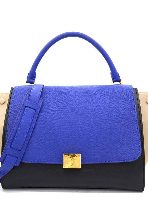 Tri-Color Leather and Suede Medium Trapeze Top Handle Bag