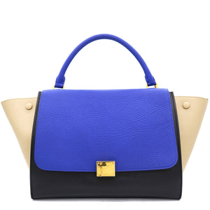 Tri-Color Leather and Suede Medium Trapeze Top Handle Bag