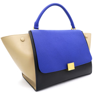 Tri-Color Leather and Suede Medium Trapeze Top Handle Bag