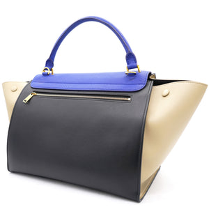Tri-Color Leather and Suede Medium Trapeze Top Handle Bag