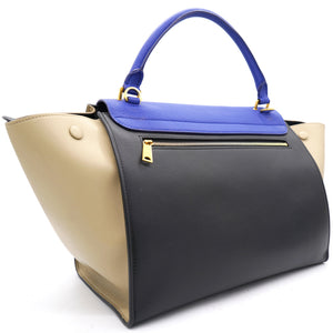 Tri-Color Leather and Suede Medium Trapeze Top Handle Bag
