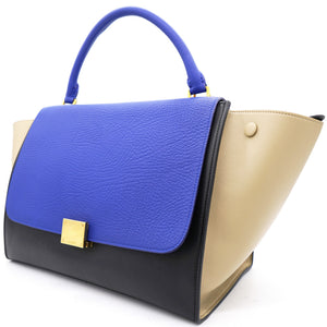 Tri-Color Leather and Suede Medium Trapeze Top Handle Bag